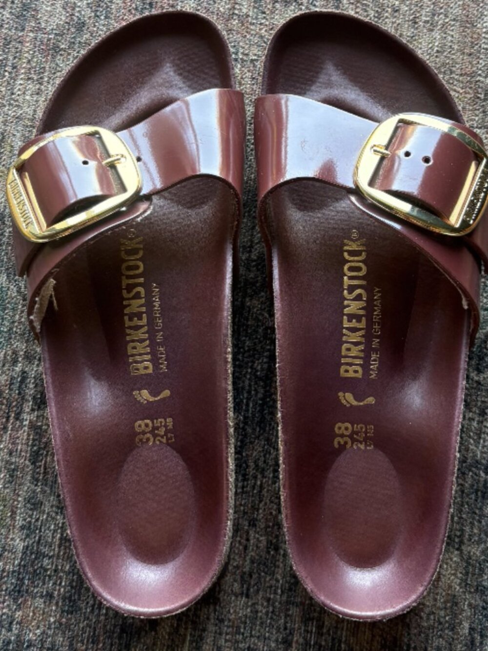Birkenstock Madrid Big Buckle Natural Leather Patent Chocolate